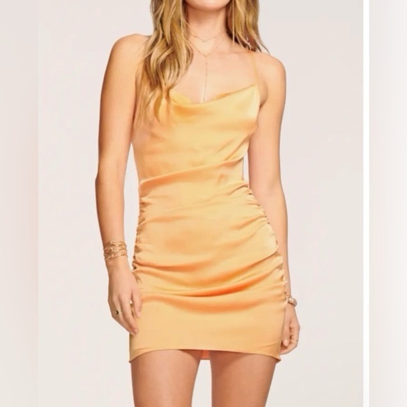 NEW Ramy Brook Kiki Satin Cowl Neck Mini Dress Orange Womens Size 2 - Picture 1 of 12